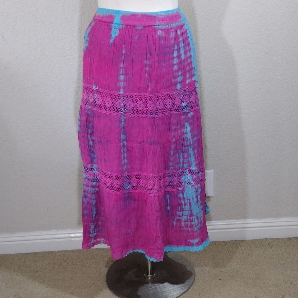 Melange Pink Blue Tie dye Knitted Ruffled Skirt